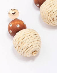 Wooden Raffia Ball Drop Earrings - link has visual effect only