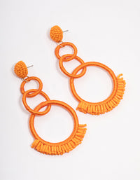 Orange Raffia Textured Circular Drop Earrings - link has visual effect only