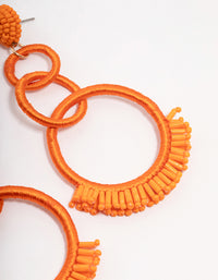 Orange Raffia Textured Circular Drop Earrings - link has visual effect only