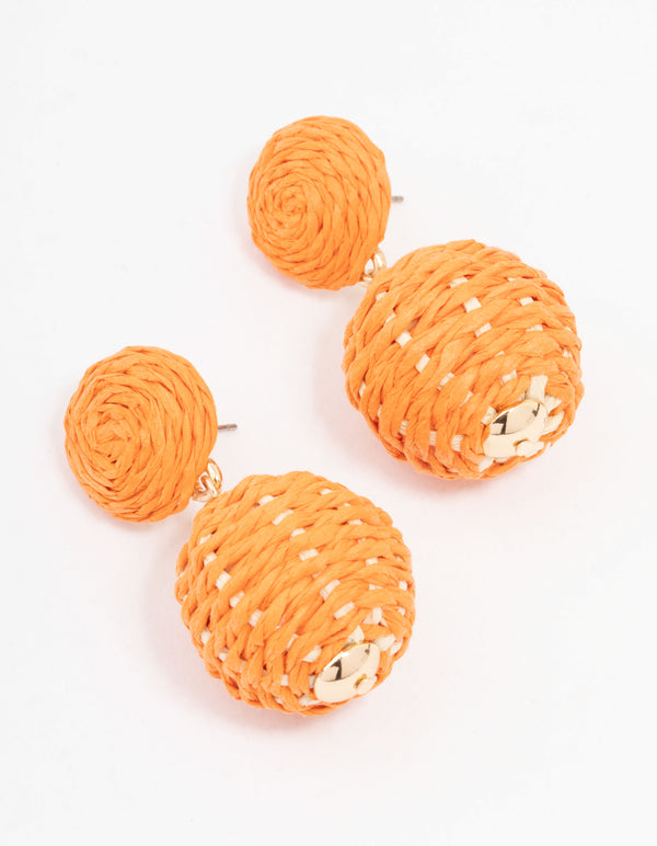 Small Raffia Wrap Ball Drop Earrings