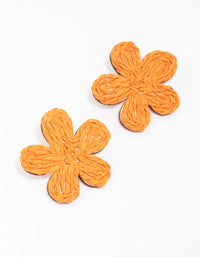 Orange Raffia Wrap Flower Stud Earrings - link has visual effect only