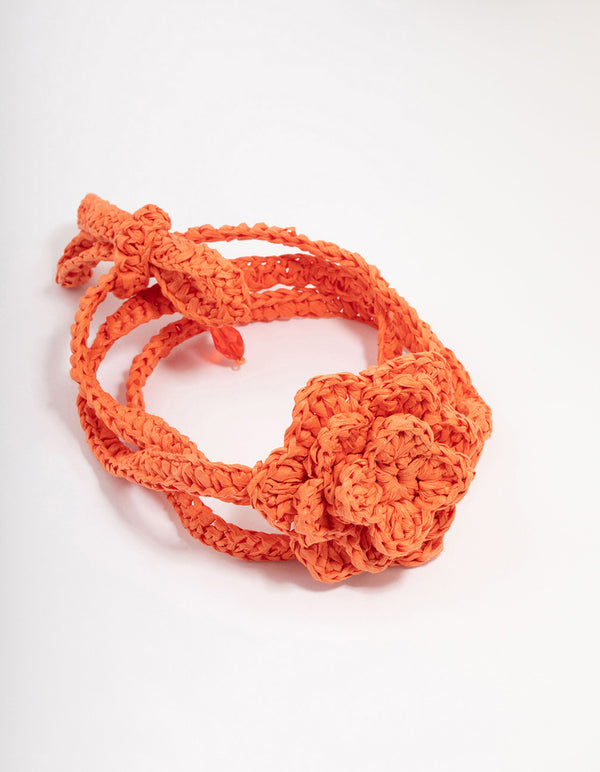 Orange Raffia Flower Choker Necklace