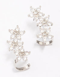 Rhodium Cubic Zirconia Triple Flower Drop Earrings - link has visual effect only