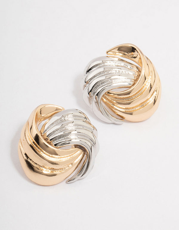 Two-Toned Swirling Knotted Stud Earrings