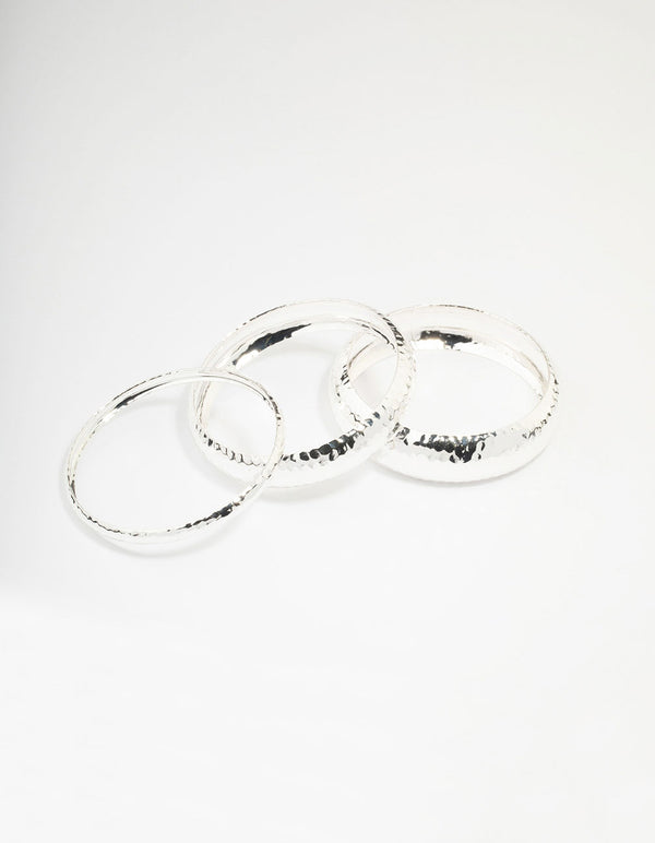 Silver Mixed Molten Bangle 3-Pack