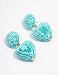 Blue Raffia Wrapped Heart Drop Earrings - link has visual effect only