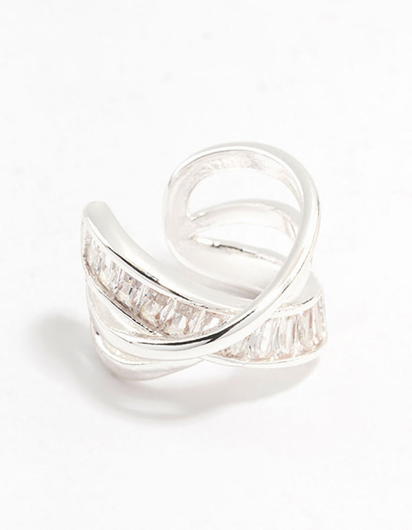 Silver Baguette Criss Cross Ear Cuff