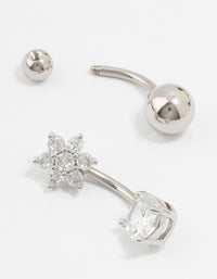 Surgical Steel Cubic Zirconia Flower Belly Bars 2-Pack - link has visual effect only