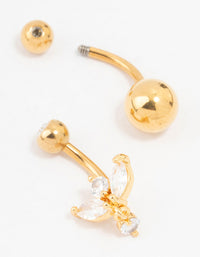 Gold Plated Surgical Steel Marquise Drop Belly Bars 2-Pack - link has visual effect only