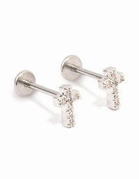 Surgical Steel Cubic Zirconia Cross Flat Back 2-Pack - link has visual effect only