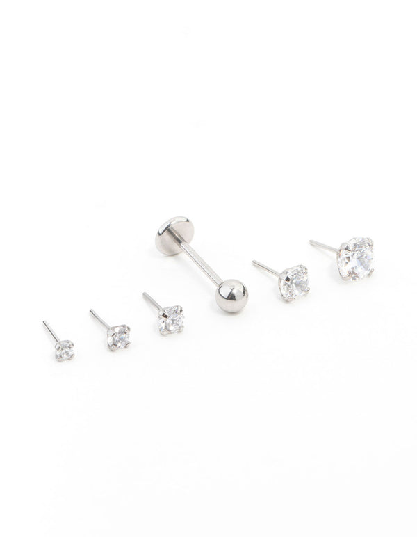 Surgical Steel Stone Flat Back Earrings 6-Pack