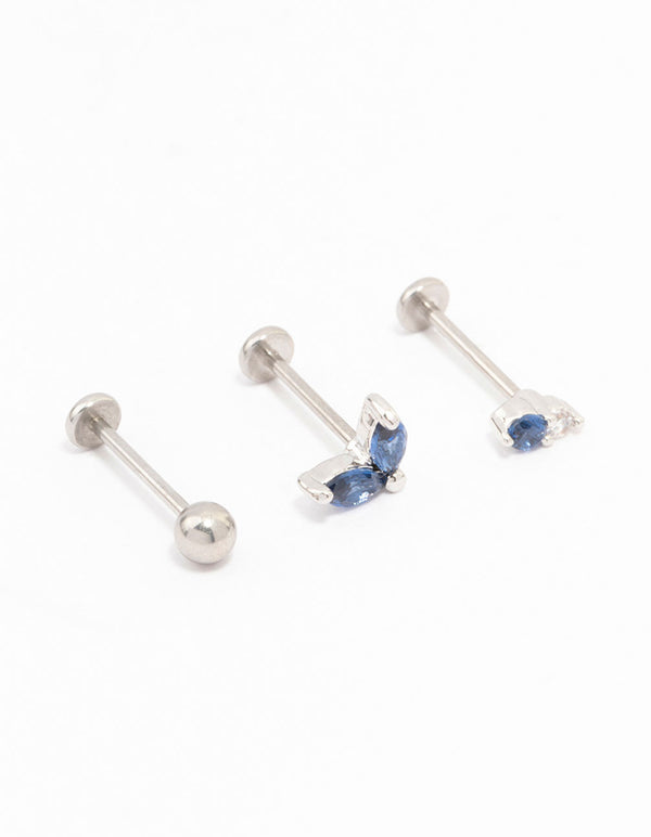 Surgical Steel Double Cubic Zirconia Marquise Flat Back 3-Pack