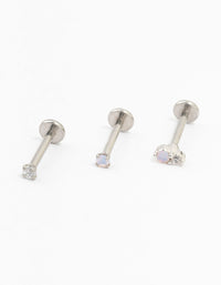 Surgical steel Cubic Zirconia Flat Back Studs 3-Pack - link has visual effect only