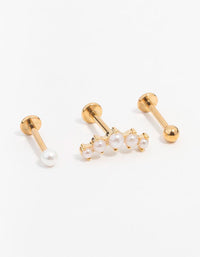 Gold Plated Surgical Steel Pearl Crawler Flat Back Earrings 3-Pack - link has visual effect only