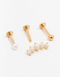 Gold Plated Surgical Steel Pearl Crawler Flat Back Earrings 3-Pack - link has visual effect only