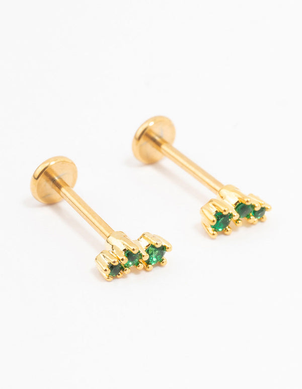 Green Gold Plated Surgical Steel Mini Crawler Flat Backs 2-Pack