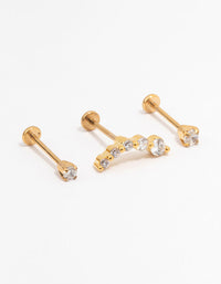 Gold Plated Surgical Steel Cubic Zirconia Crawler Flat Backs 3-Pack - link has visual effect only