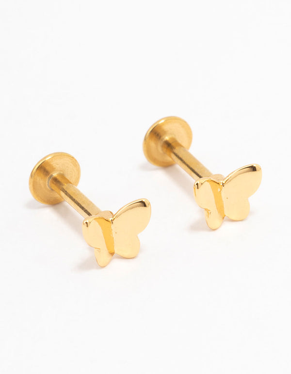 Gold Plated Surgical Steel Metal Butterfly Flat Backs 2-Pack