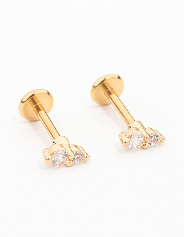 Gold Plated Surgical Steel Cubic Zirconia Double Flat Back 2-Pack