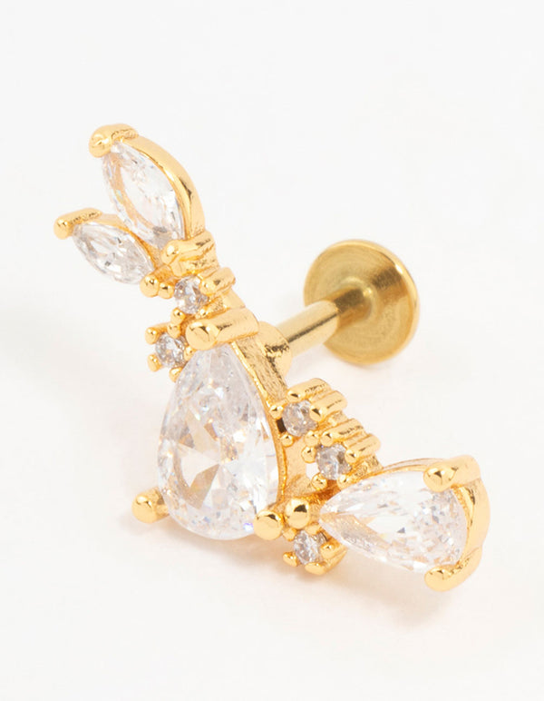 Gold Plated Surgical Steel Pear Cluster Flat Back