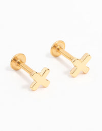 Gold Plated Surgical Steel Cross Flat Back Earrings 2-Pack - link has visual effect only