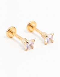 Gold Plated Surgical Steel Mini Cubic Zirconia Flat Back 2-Pack - link has visual effect only