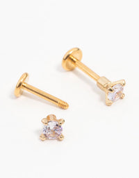 Gold Plated Surgical Steel Mini Cubic Zirconia Flat Back 2-Pack - link has visual effect only