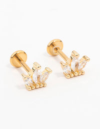 Gold Plated Surgical Steel Marquise Crown Flat Back Earrings 2-Pack - link has visual effect only