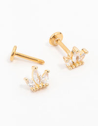 Gold Plated Surgical Steel Marquise Crown Flat Back Earrings 2-Pack - link has visual effect only