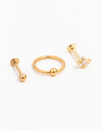 Gold Plated Surgical Steel Marquise & Ball Flat Back Earrings 3-Pack - link has visual effect only