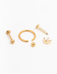 Gold Plated Surgical Steel Marquise & Ball Flat Back Earrings 3-Pack - link has visual effect only