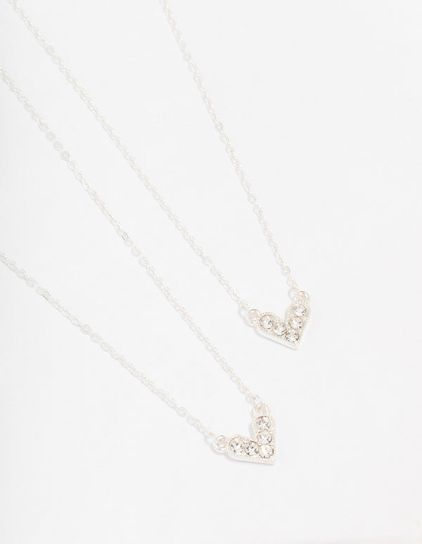 Silver Abstract Heart Diamante Necklace Pack