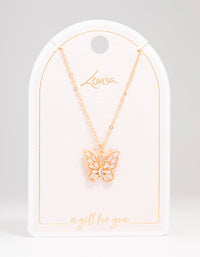 Gold Butterfly Rectangular Diamante Necklace - link has visual effect only