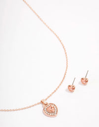 Rose Gold Heart Diamante Halo Jewellery Set - link has visual effect only