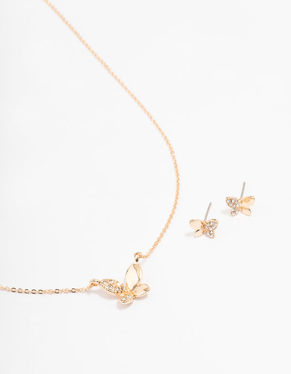 Gold Butterfly Diamante Jewellery Set