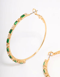 Gold Plated Emerald Round & Baguette Large Hoop Earrings - link has visual effect only