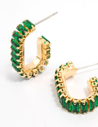 Gold Plated Horizontal Baguette Emerald Oval Hoop Earrings - link has visual effect only