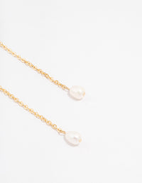 Gold Plated Emerald Baguette Freshwater Pearl Chain Drop Earrings - link has visual effect only