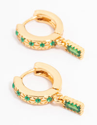 Gold Plated Emerald Baguette Celestial Huggie Earrings - link has visual effect only