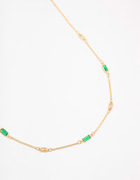 Gold Plated Emerald Baguette Station Necklace - link has visual effect only