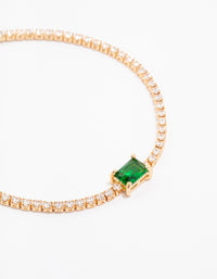 Gold Plated Emerald Baguette & Round Tennis Cup Chain Bracelet - link has visual effect only