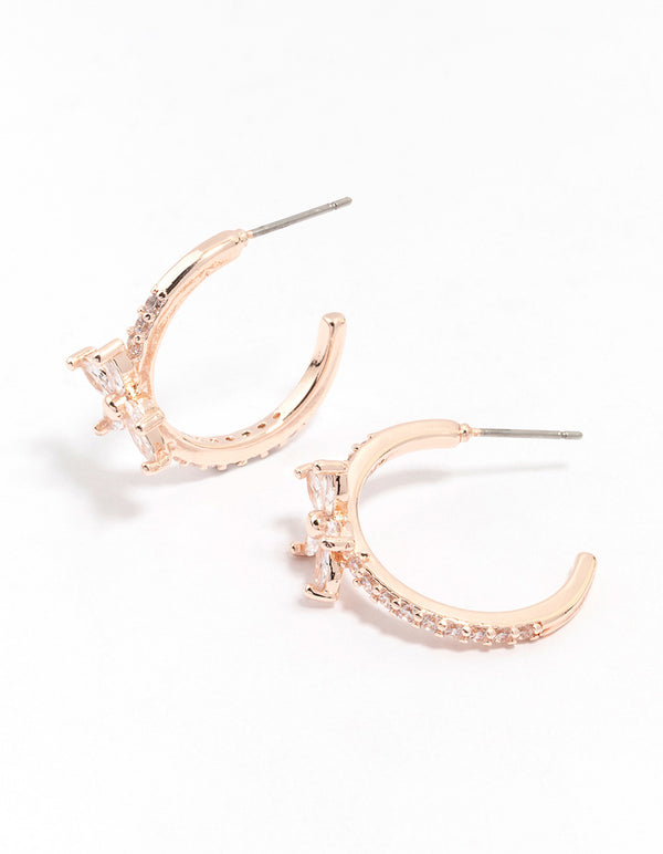 Rose Gold Diamante Flower Hoop Earrings