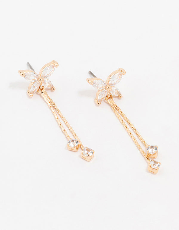 Gold Cubic Zirconia Butterfly Drop Earrings