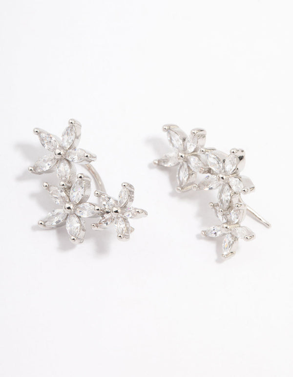 Silver Cubic Zirconia Graduating Flower Stud Earrings