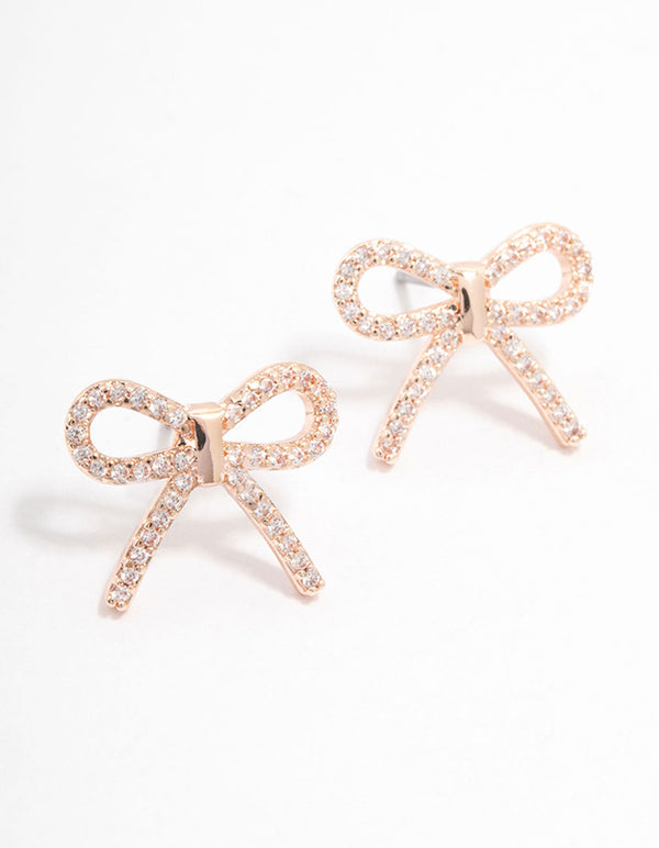 Rose Gold Cubic Zirconia Bow Stud Earrings