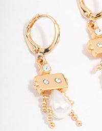 Gold Pearl Robot Huggie Hoop Earrings - link has visual effect only