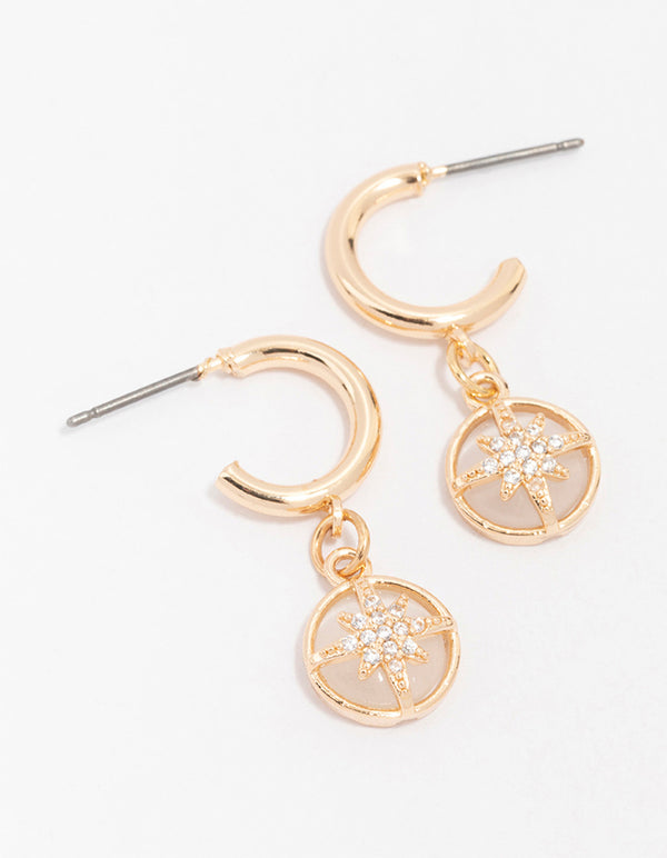 Gold Diamante Round Star Huggie Hoop Earrings