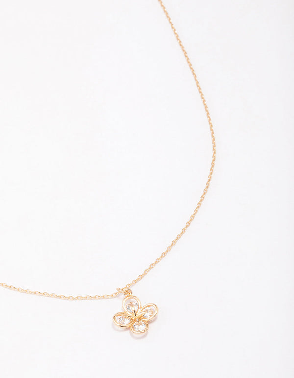 Gold Cubic Zirconia Clover Diamante Pendant Necklace