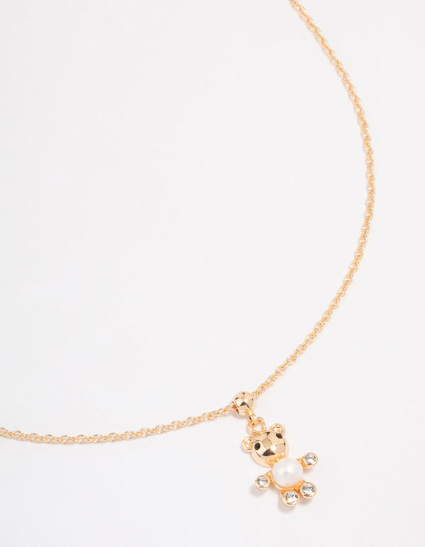 Gold Pearl & Diamante Teddy Bear Necklace