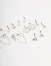 Silver Stud Chain Diamante Earring 8-Pack - link has visual effect only